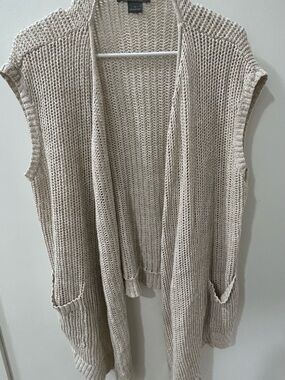 Vintage Natural Reflections Linen Blend Boho Vest Oversized Open Knit Size M